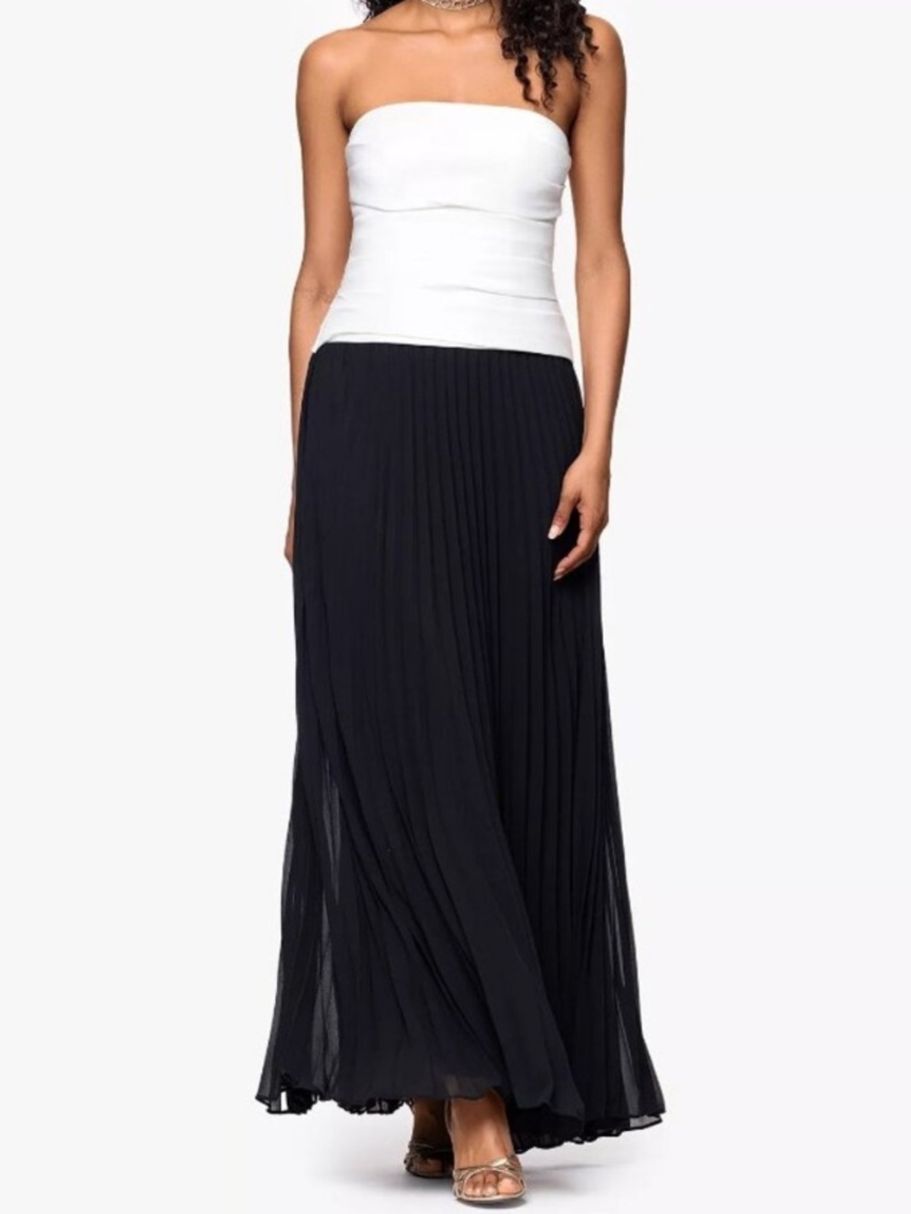 Betsy & Adam Black White Colorblock Strapless Chiffon Skirt Gown NWT Size 6